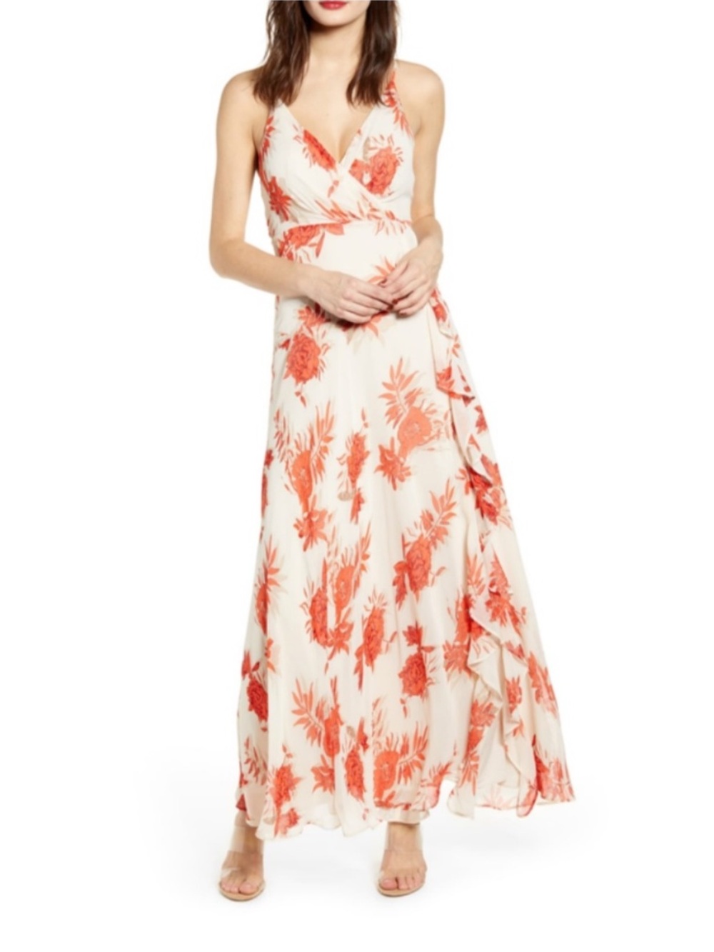 Floral Maxi Dress in Coral and Cream